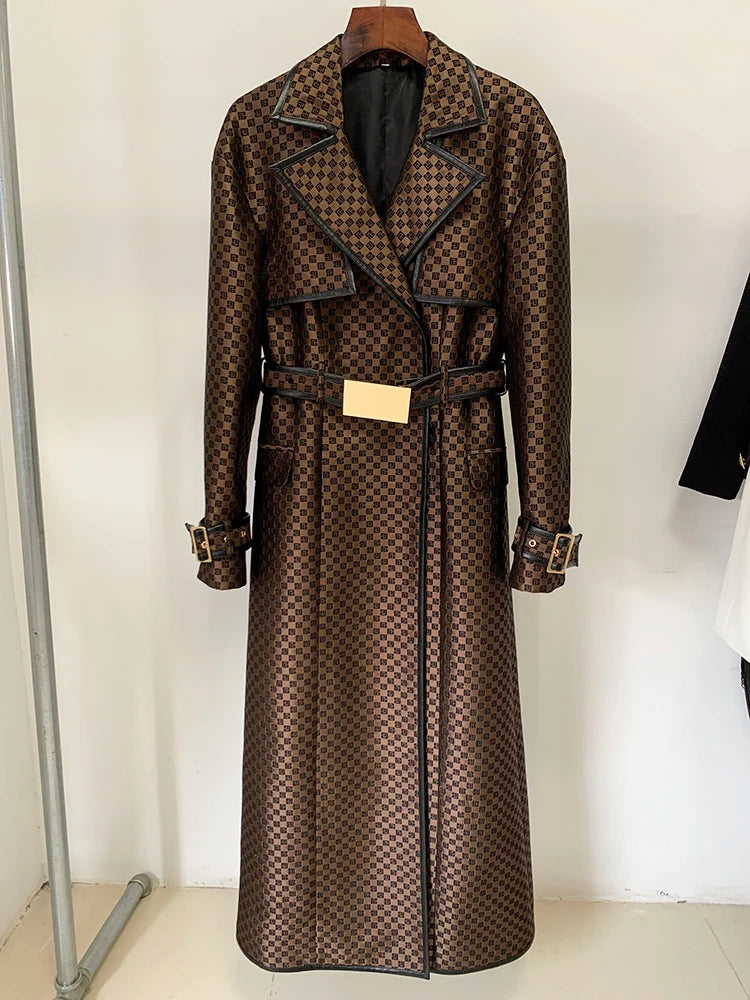 HIGH STREET Newest 2024 Fall Winter Designer Coat Women's Belted Monogram Jacquard Trench Overcoat