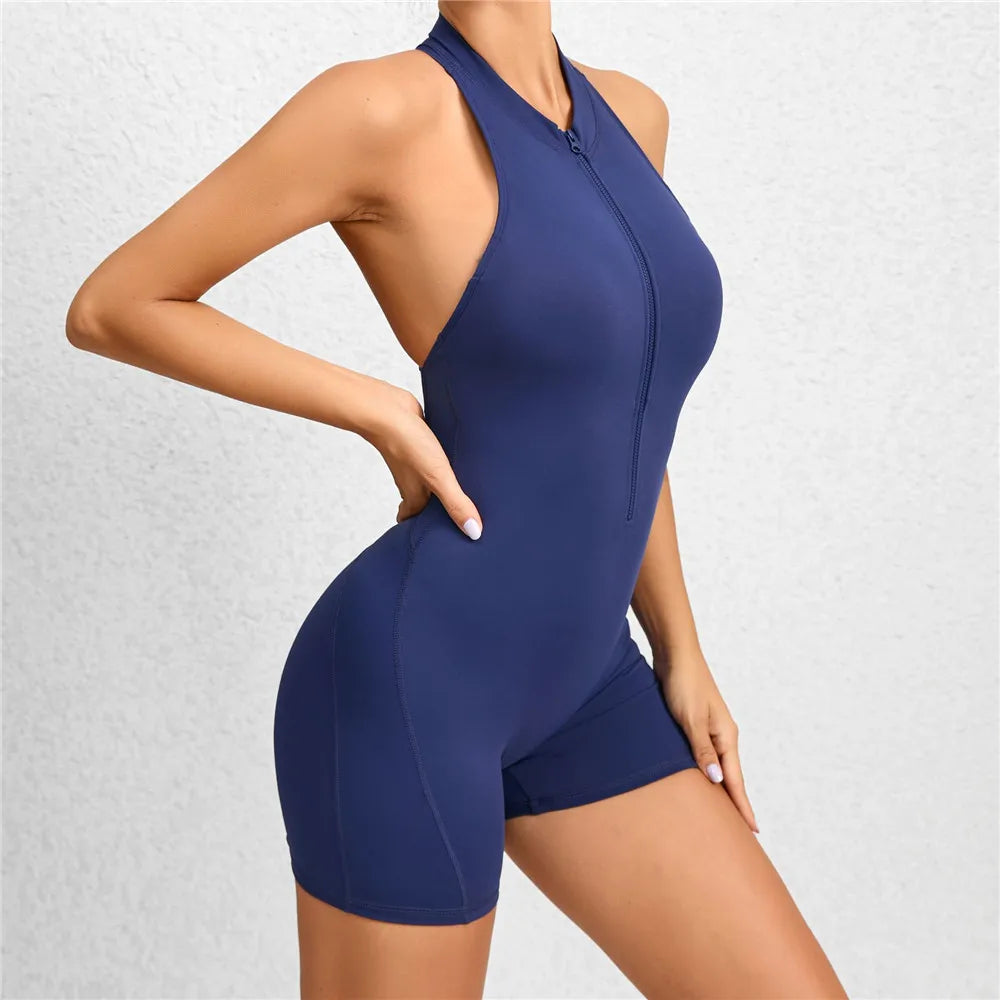 2025 Pad Deep V Women Tracksuit Yoga Set One Piece Jumpsuit Workout Scrunch Legging Rompers Sport Gym Active Suit Exercise Wear