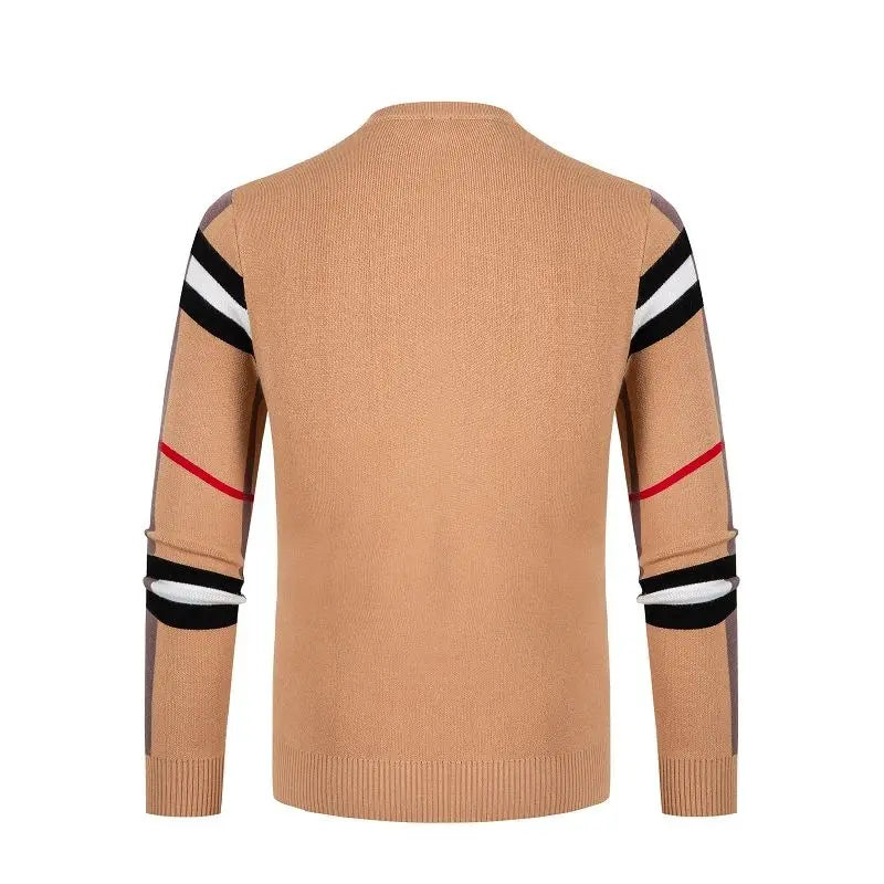 Men's Sweater Knitted Pullover 2024 Autumn/Winter New Soft Warm Striped Checker Round Neck Sweater Casual Fashion Men Clothing