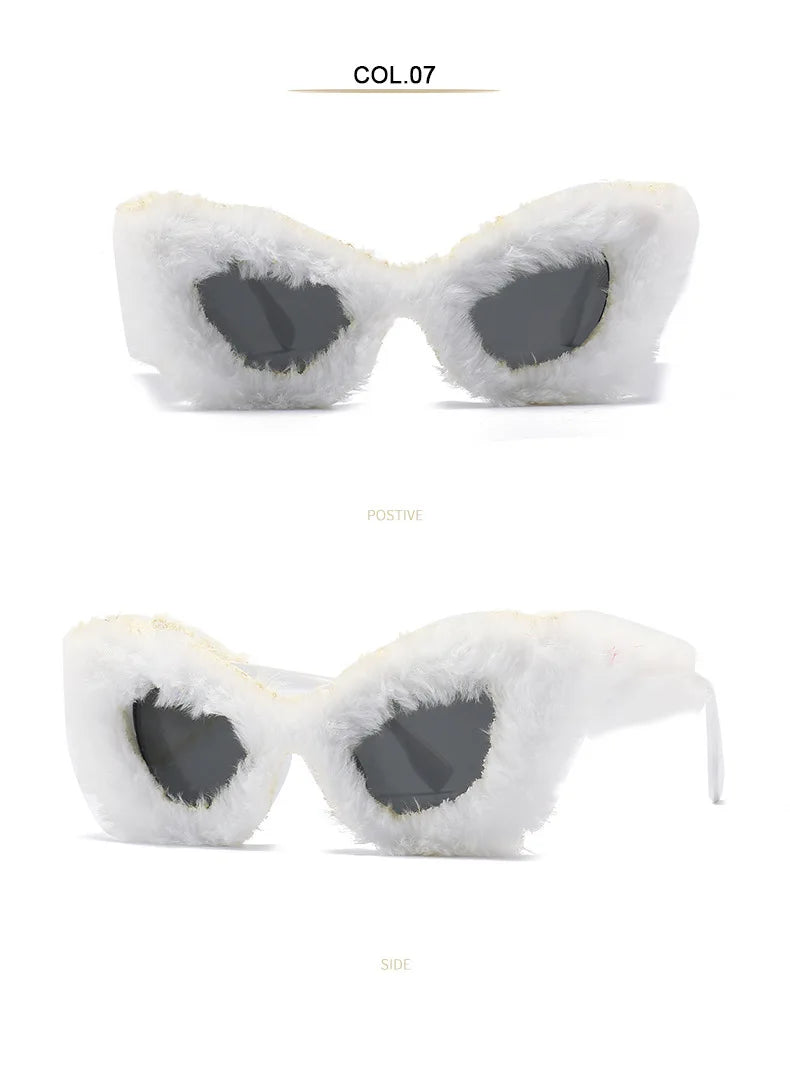 TANOXI Cateye Fashion Sunglasses Furry Party Decoration Woman New Ins Style Glasses Brand Design UV400 Black Oculos De Sol