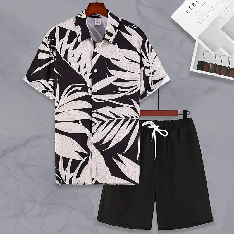 Men's Shirts Fashion Trend Short Sleeve Shorts 2 Piece Sportswear Summer Beach Casual Loose Shorts Tops Street Hip Hop Men Sets