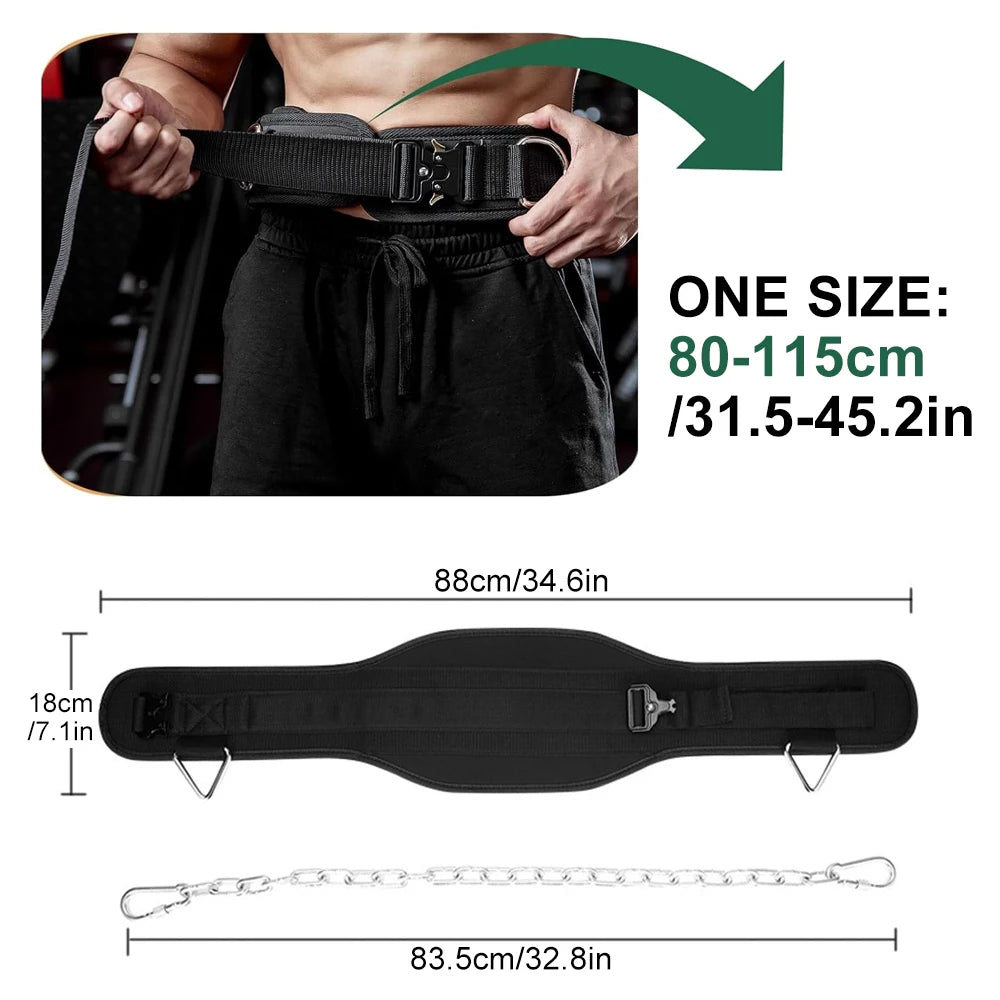 1Pcs Pull-up Belt Weighted Dip Belt with Chain Double D-ring Weightlifting Back Support Strap Home Gym Equipment Waist Belt