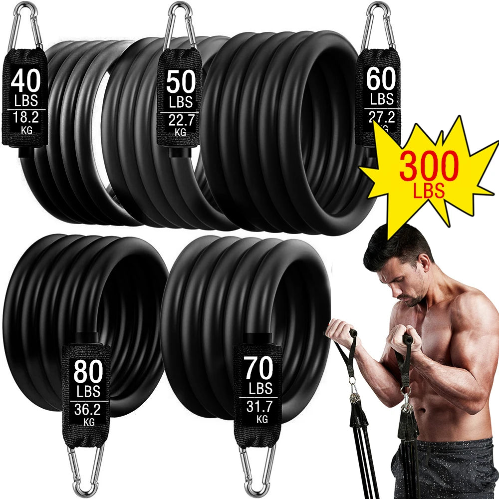 300lb Fitness Booty Resistance Elastic Band Workout for Training Home Exercise Sport Gym Dumbbell Harness Set Expander Equipment