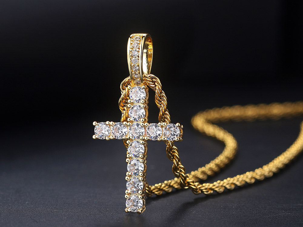 Rap Cross Pendant Necklace For Women Jewelry Female Statement Men Iced Out Chain Wholesale Gold Color HIPHOP Jewelery