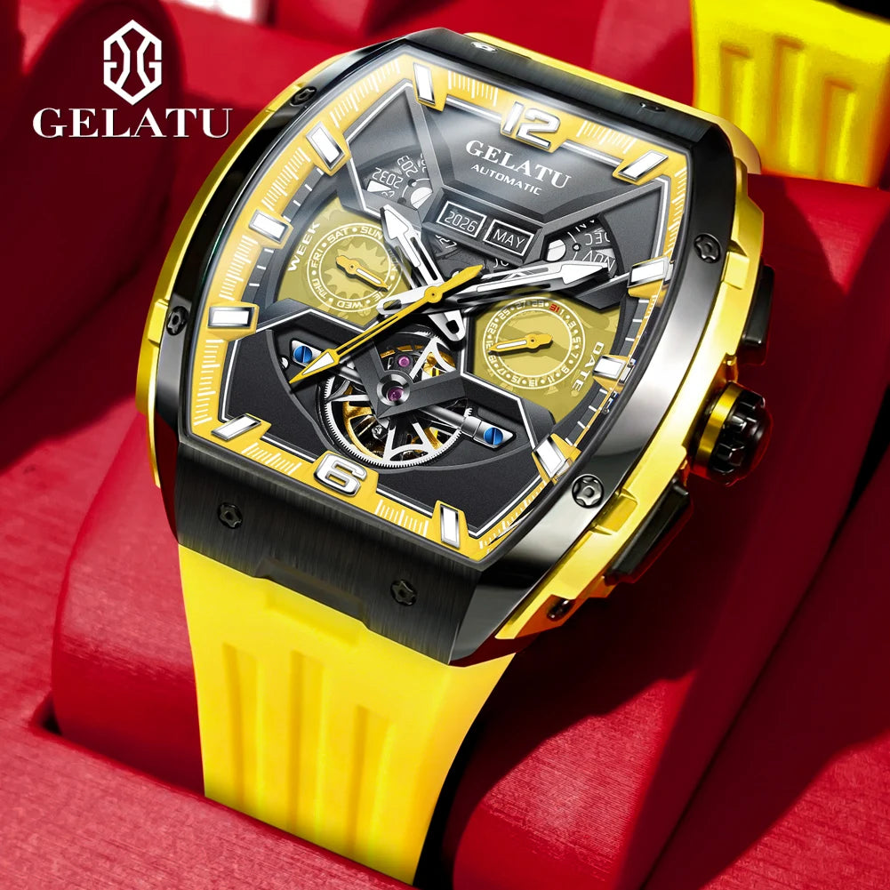 GELATU 6013 Luxury High Quality Men's Mechanical Watch Waterproof Silicon Tape Watch for Men Multifunctional Fashion Wristwatch