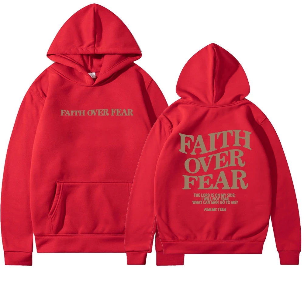 Faith conquers fear Christian hooded sweatshirt fashionable hooded sweatshirt Bible poetry shirt unisex aesthetic clothing