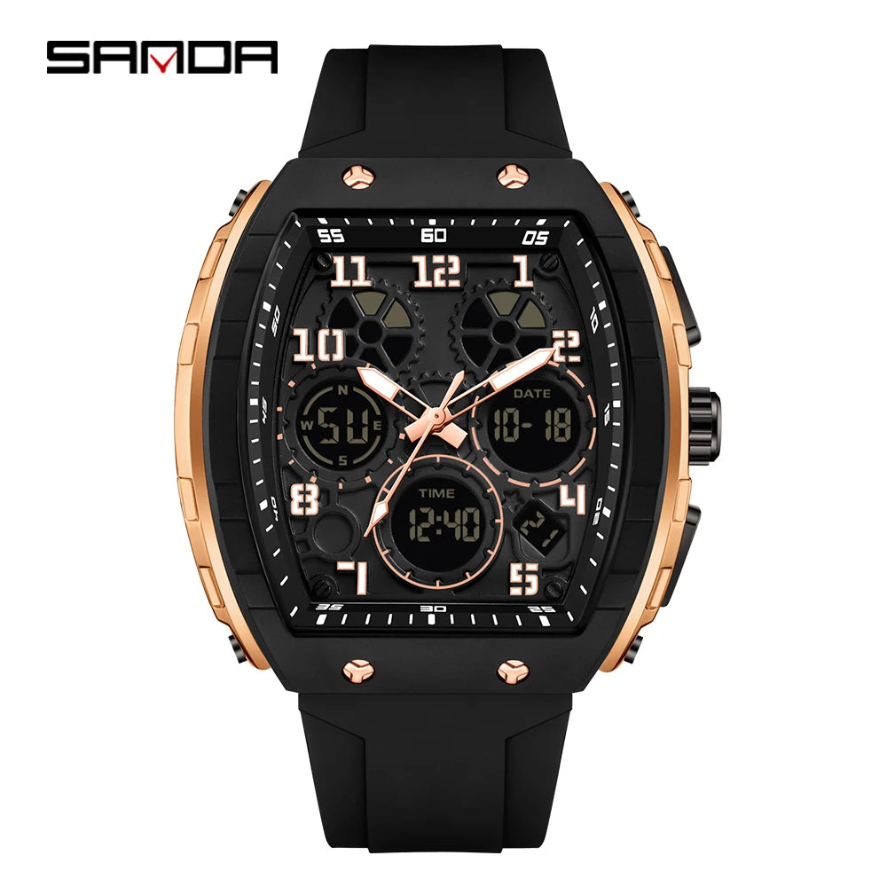 SANDA Men Watches Military Sports Quartz Electronic Watch Waterproof Watch Man Double Display Digital Wristwatch Date Male Clock