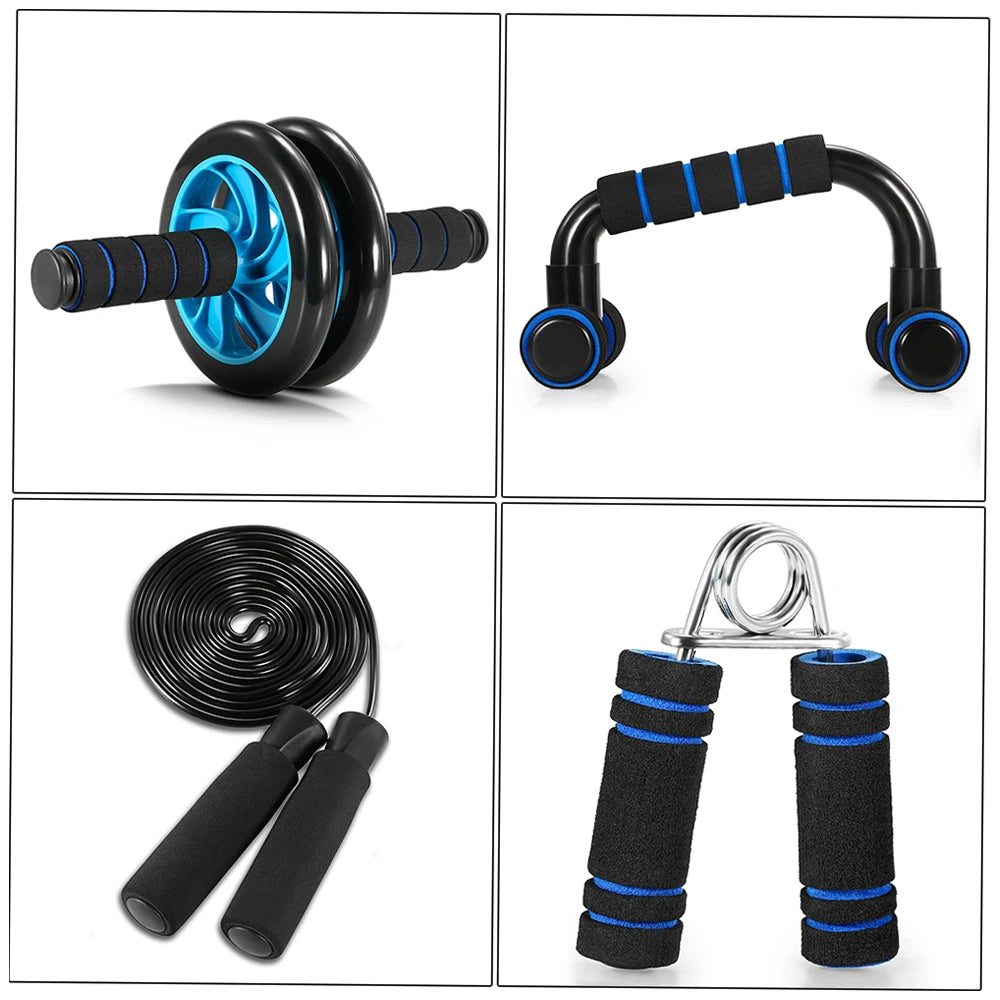 5-In-1 AB Wheel Roller Kit with Push-Up Bar Jump Rope Hand Gripper and Knee Pad Abdominal Core Carver Fitness Workout