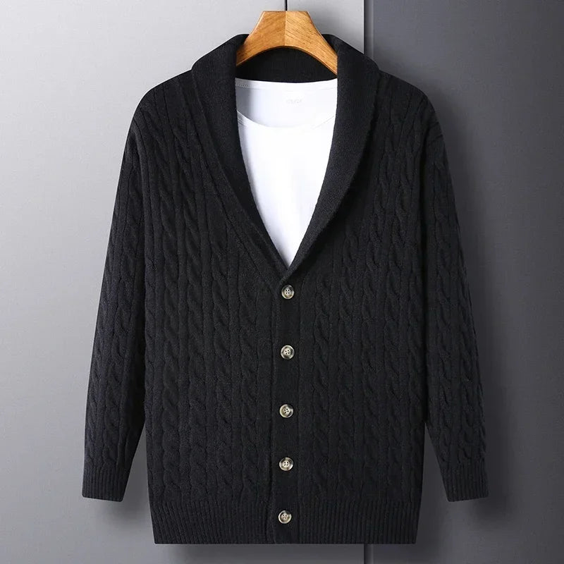 Cardigan Men's  Diamond Plaid Thick Wool Warm Fashion Long Sleeved Casual Cardigan  Knitted Sweater Men