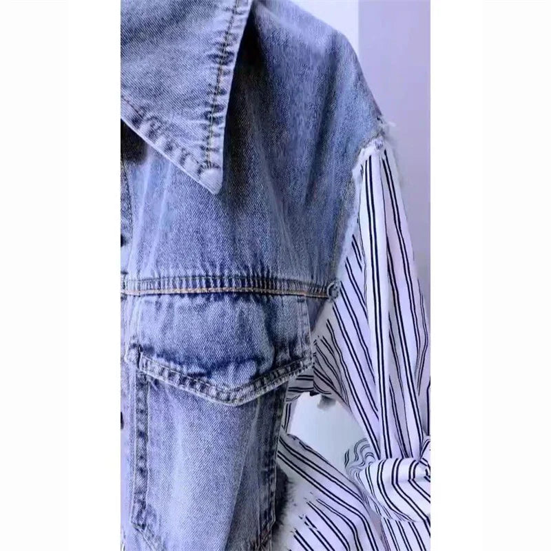 New Splicing Denim Jacket Women Spring Autumn Korean Fashion Denim Shirt Ladies Tops Casual Jean Coat Female Windbreaker