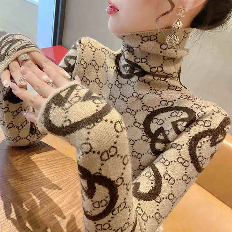 Women Vintage Knitted Turtleneck Pullovers Spring Warm Fashion Slim High Quality Comfortable Sweaters Tops