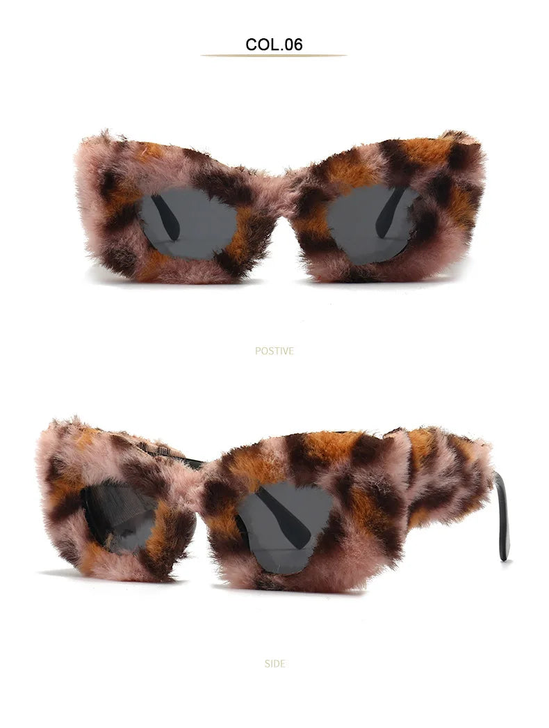 TANOXI Cateye Fashion Sunglasses Furry Party Decoration Woman New Ins Style Glasses Brand Design UV400 Black Oculos De Sol