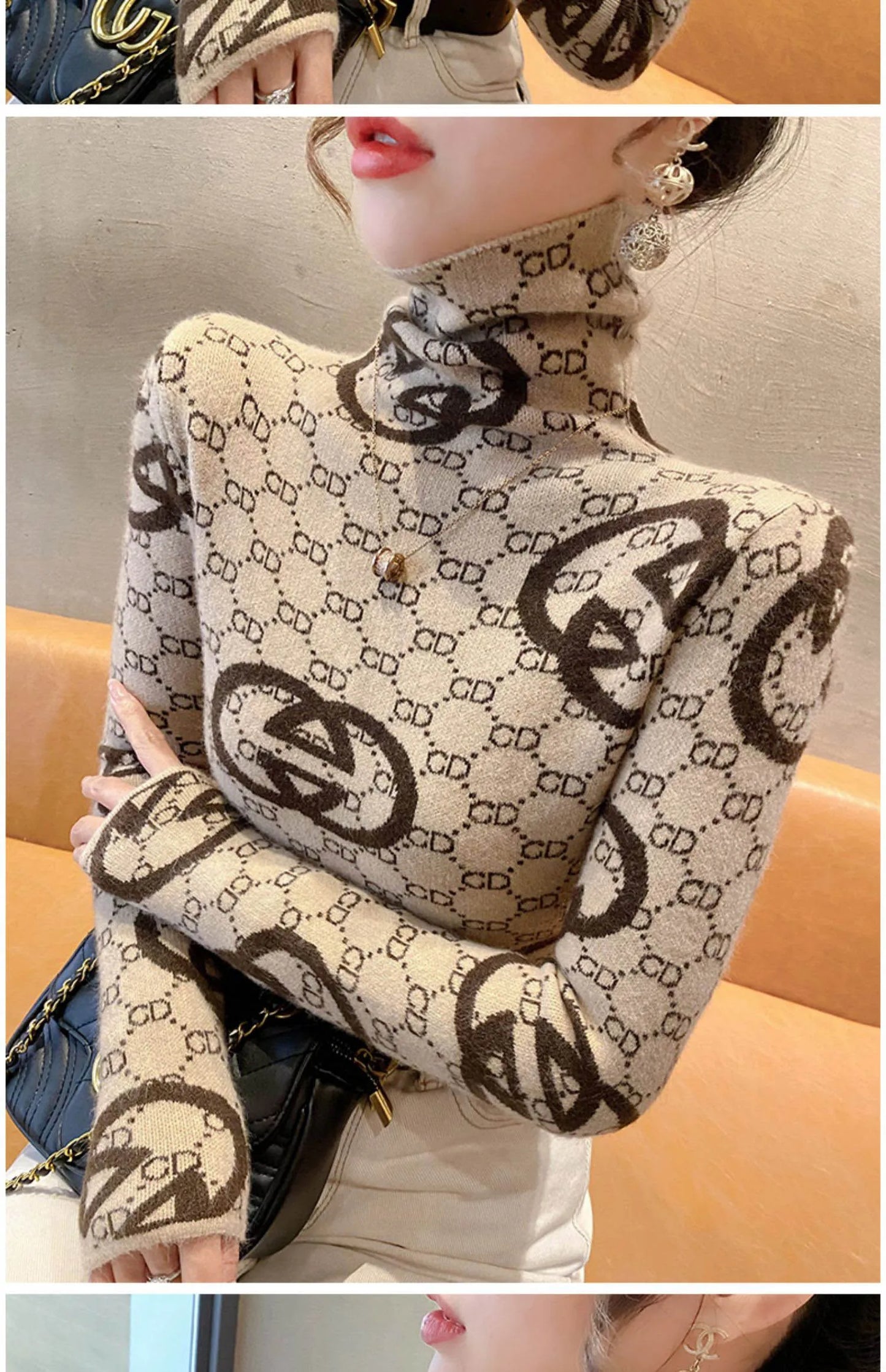 Women Vintage Knitted Turtleneck Pullovers Spring Warm Fashion Slim High Quality Comfortable Sweaters Tops