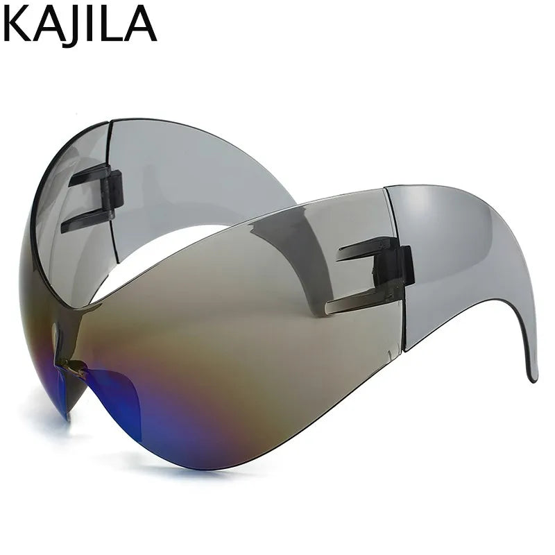 Oversized Y2K Punk One-piece Sunglasses Women Men 2025 Luxury Brand Steampunk Sports Sun Glasses For Lady Windproof Goggle UV400