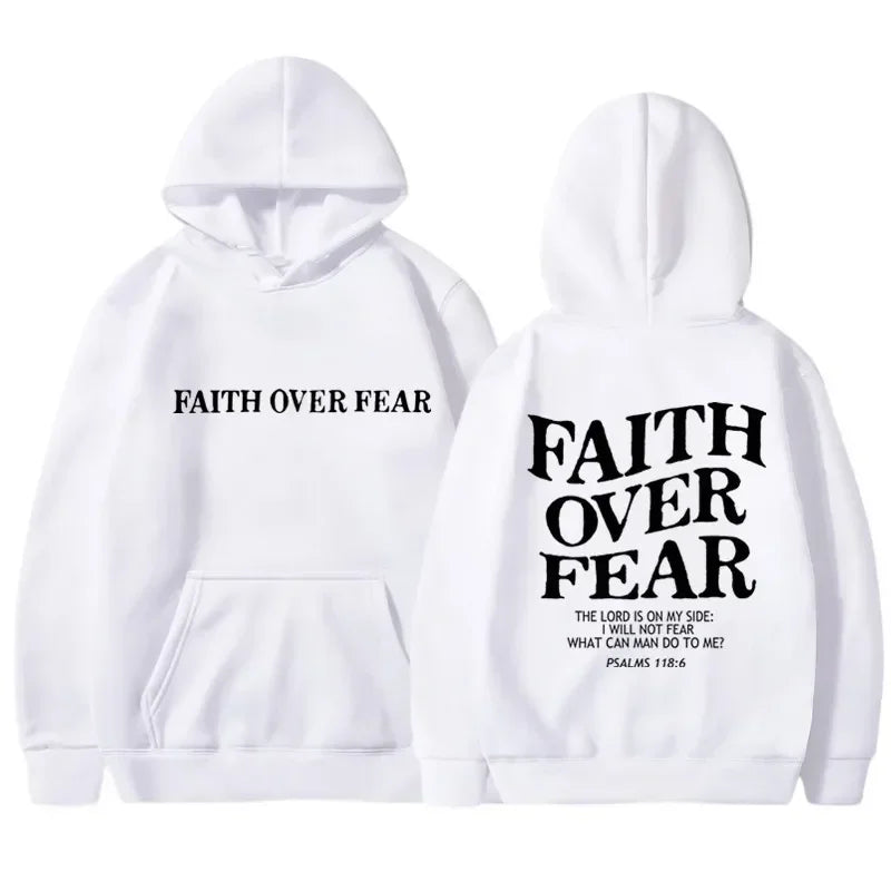 FAITH OVER FEAR Print Hoodies for  Womens Casual Long Sleeve Hooded Sweatshirts Hip Hop Harajuku Hoodie Y2k  Tops Hoodie