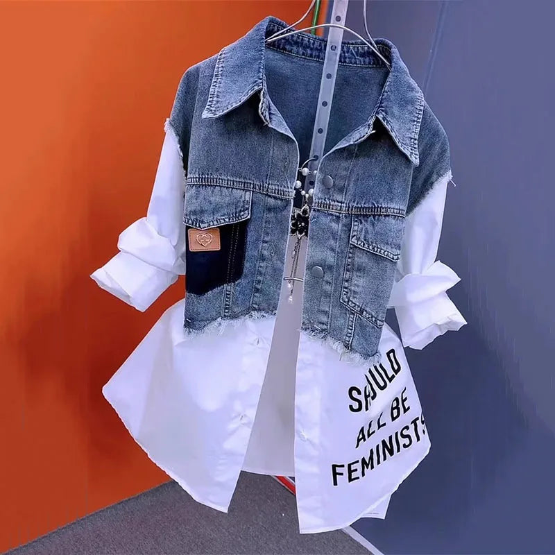 New Splicing Denim Jacket Women Spring Autumn Korean Fashion Denim Shirt Ladies Tops Casual Jean Coat Female Windbreaker