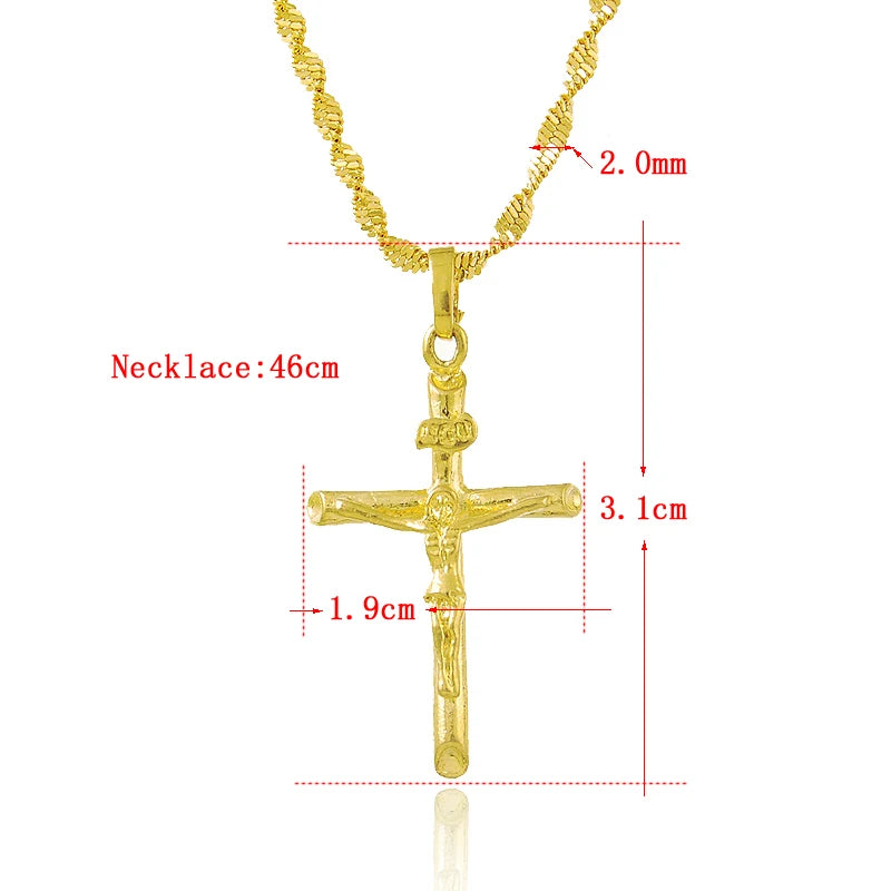 New Genuine 24K Gold Necklace Plating Gold Cross Necklace for Women & Men's Jewelry Gifts