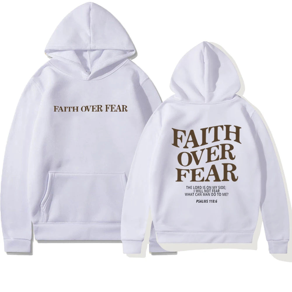 Faith conquers fear Christian hooded sweatshirt fashionable hooded sweatshirt Bible poetry shirt unisex aesthetic clothing