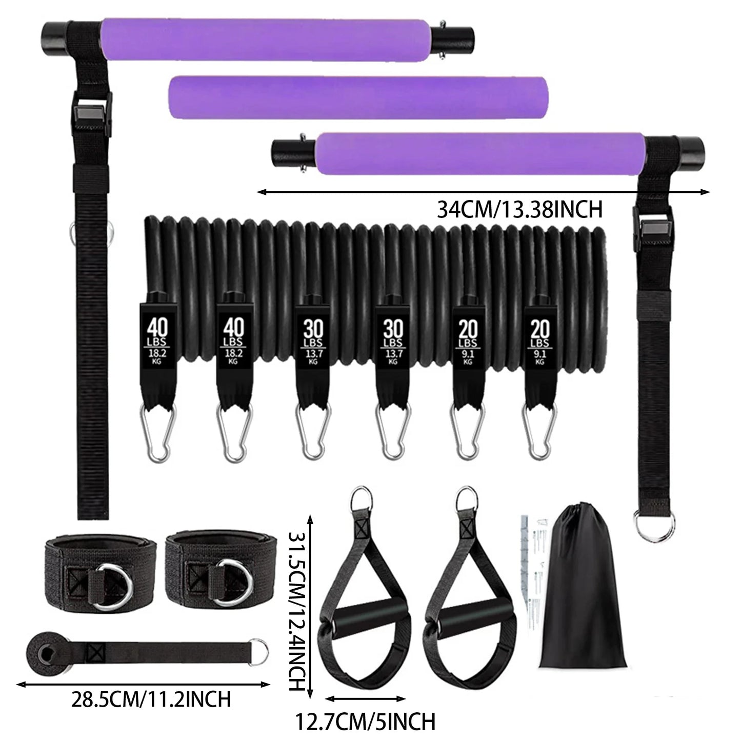 11pcs Portable Pilates Bar Exercise Kit Home Gym Pilates Resistance Bar Kit for Home Workouts for All Fitness Levels MIAO