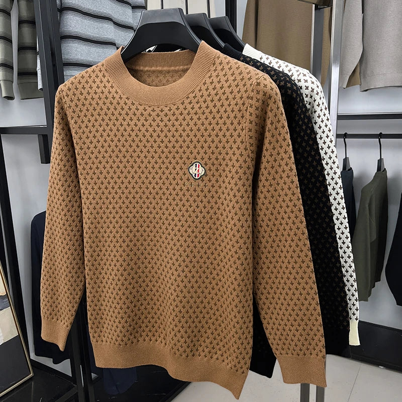 High End Luxury Quality Men's Knitted Pullover O-Neck Z Embroidered Jacquard Sweater Autumn Winter New Korean Fashion Menswear