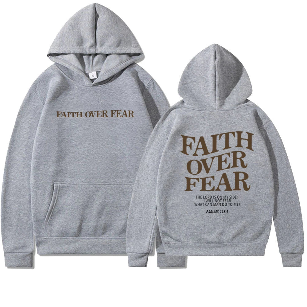 Faith conquers fear Christian hooded sweatshirt fashionable hooded sweatshirt Bible poetry shirt unisex aesthetic clothing