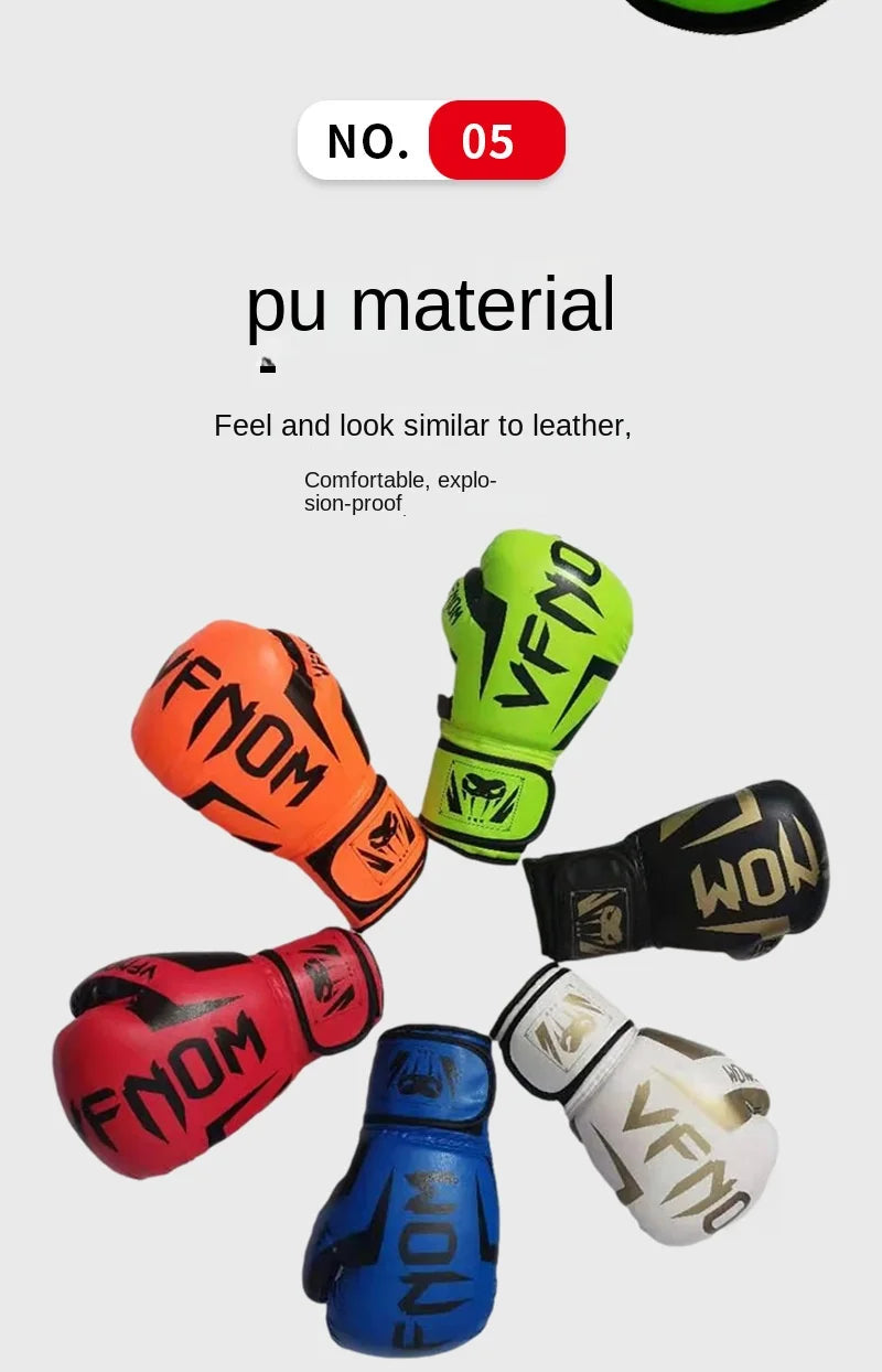 6/8/10/12/16Oz Professional Sanda Muay Thai Fighting Gloves Kids Adult Boxing Gloves for Men Women Pu Taekwondo Punching Gloves