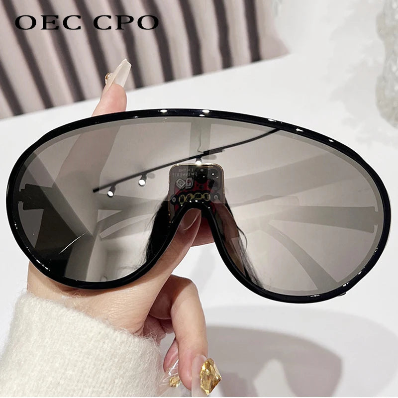 Oversize One Piece Sunglasses Women Men New Luxury Square Sun Glasses Female Trendy Large Frame Outdoor Shades UV400 Eyewear