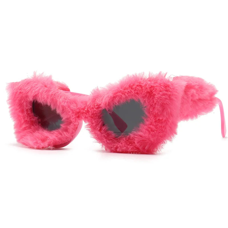 TANOXI Cateye Fashion Sunglasses Furry Party Decoration Woman New Ins Style Glasses Brand Design UV400 Black Oculos De Sol