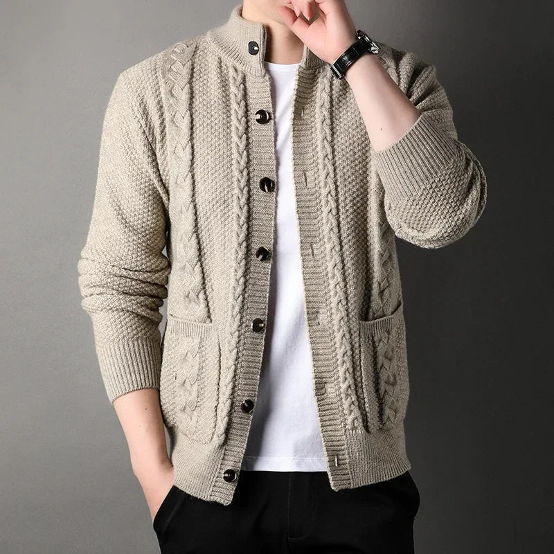 Cardigan Men's  Diamond Plaid Thick Wool Warm Fashion Long Sleeved Casual Cardigan  Knitted Sweater Men