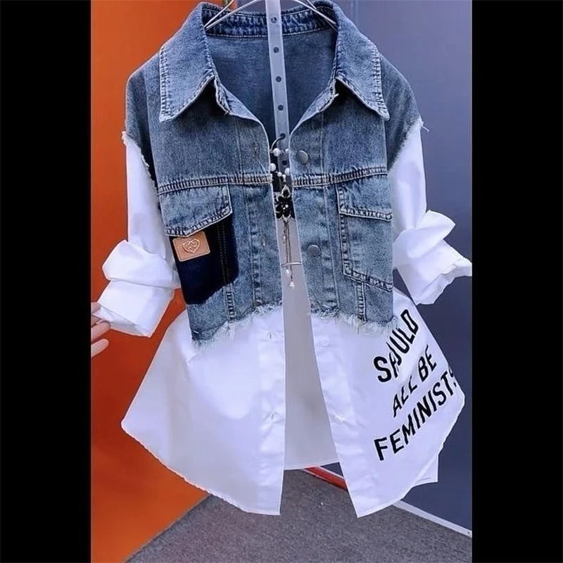 New Splicing Denim Jacket Women Spring Autumn Korean Fashion Denim Shirt Ladies Tops Casual Jean Coat Female Windbreaker