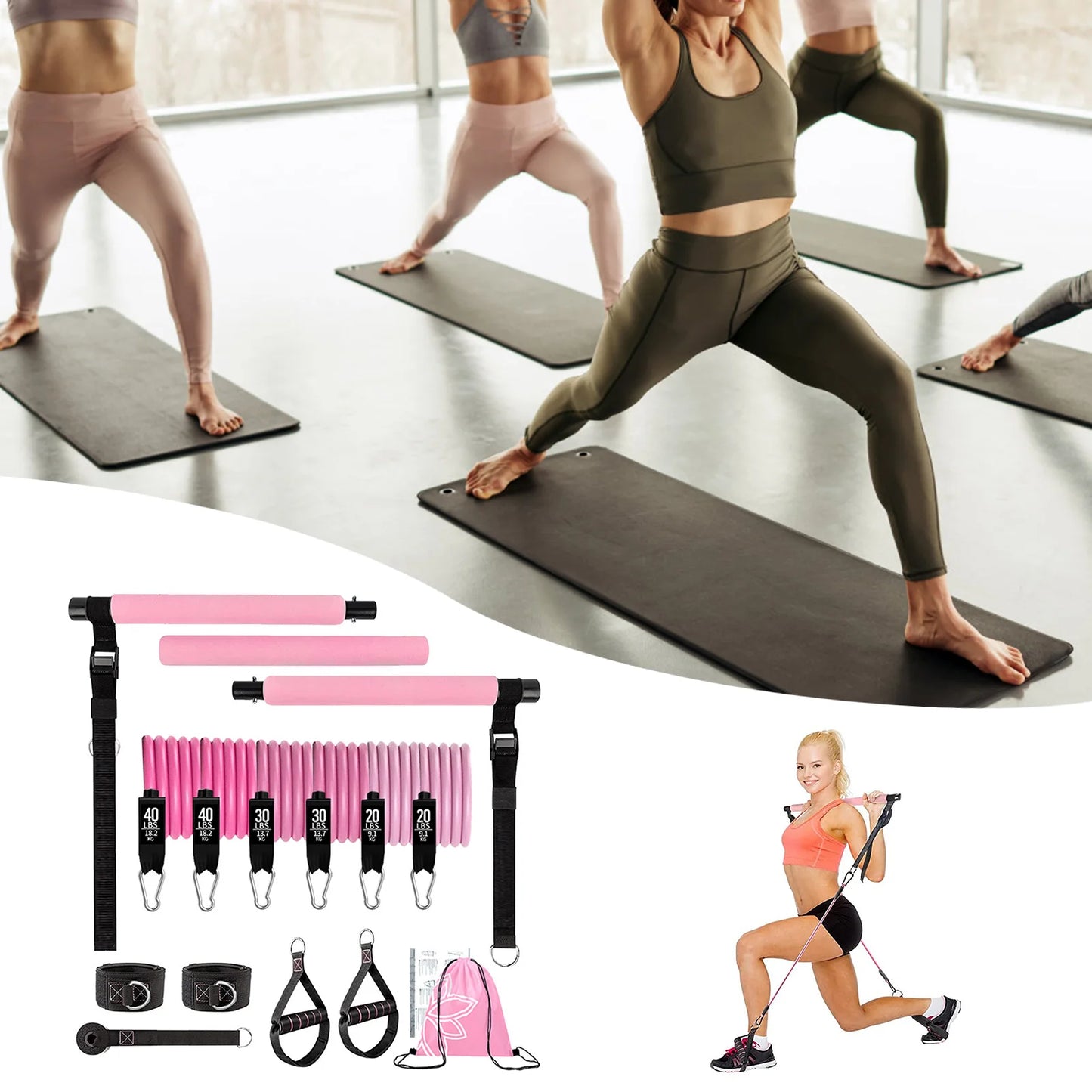 11pcs Portable Pilates Bar Exercise Kit Home Gym Pilates Resistance Bar Kit for Home Workouts for All Fitness Levels MIAO