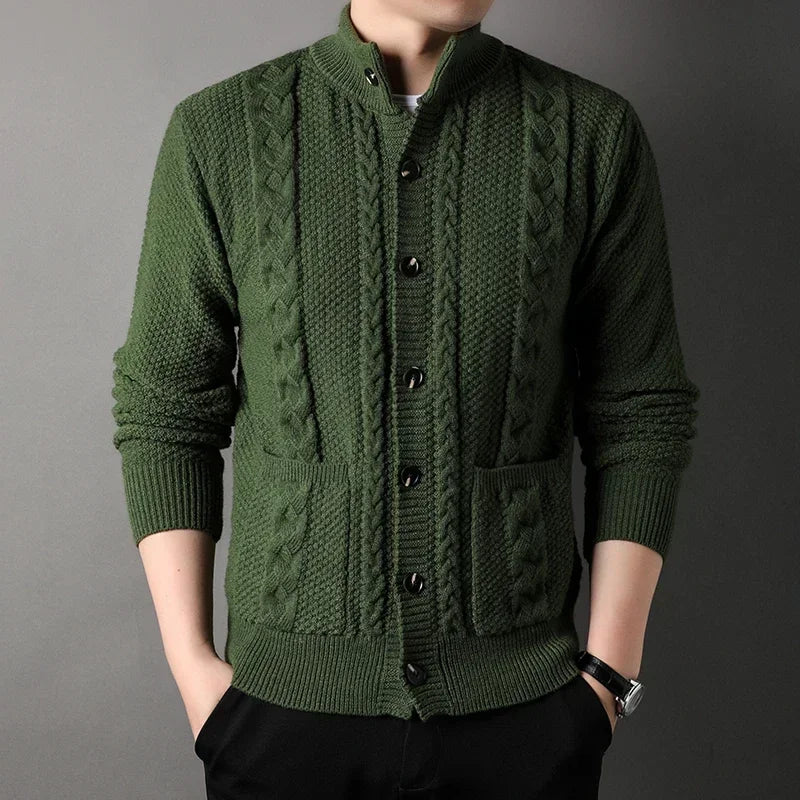 Cardigan Men's  Diamond Plaid Thick Wool Warm Fashion Long Sleeved Casual Cardigan  Knitted Sweater Men