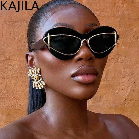 Sexy Cat Eye Double Frame Sunglasses Women 2025 Luxury Brand Vintage Y2K Punk Sun Glasses For Ladies Retro Eyewear Shades UV400