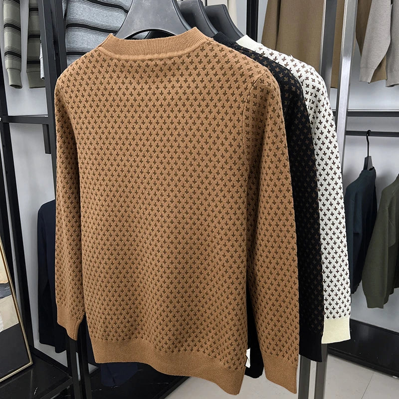 High End Luxury Quality Men's Knitted Pullover O-Neck Z Embroidered Jacquard Sweater Autumn Winter New Korean Fashion Menswear