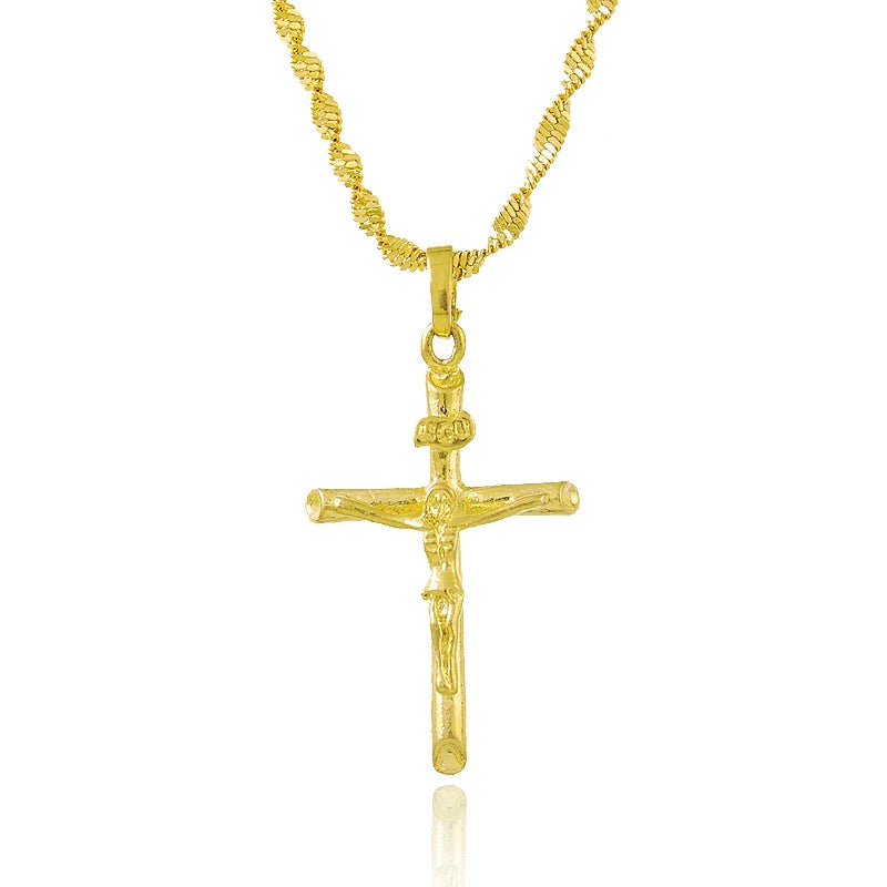 New Genuine 24K Gold Necklace Plating Gold Cross Necklace for Women & Men's Jewelry Gifts