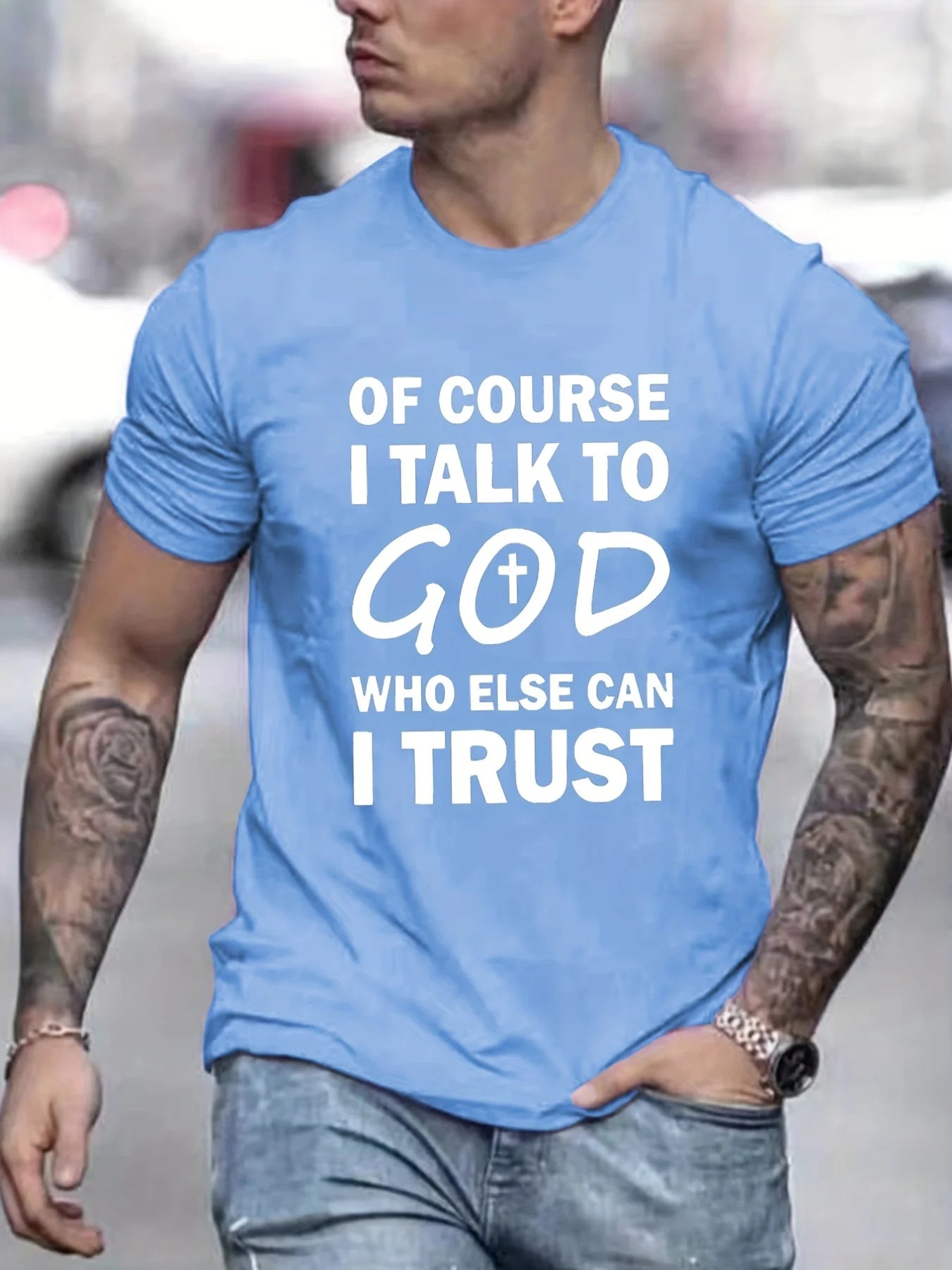 Talk To God Jesus T Shirt  Print Tees for Men100% Cotton Casual Short Sleeve  for Summer Spring Fall Oversized Tops As Gifts