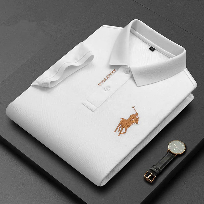 Embroidered Men's Pure Cotton Popsicle Cotton Short Sleeved Polo Shirt 2024 Summer New Business Casual Breathable Men's Top 4xl