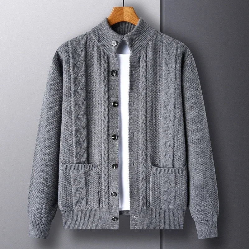 Cardigan Men's  Diamond Plaid Thick Wool Warm Fashion Long Sleeved Casual Cardigan  Knitted Sweater Men