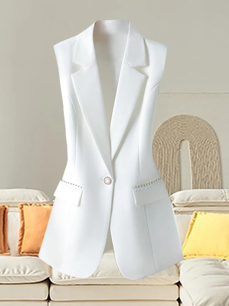 Korean Fashion White Suit Vest Women Clothing Autumn New High Waist Elegant Slimming Sleeveless Coat Women Tops Korean Fashion