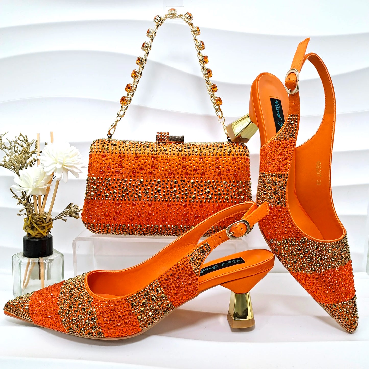 Doershow Charming Shoes And Bag Matching Set With orange Hot Selling Women Italian Shoes And Bag Set For Party Wedding! HGF1-9