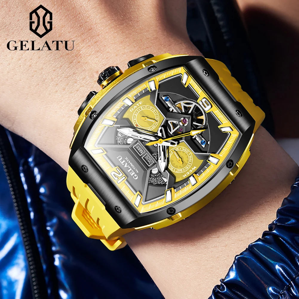 GELATU 6013 Luxury High Quality Men's Mechanical Watch Waterproof Silicon Tape Watch for Men Multifunctional Fashion Wristwatch