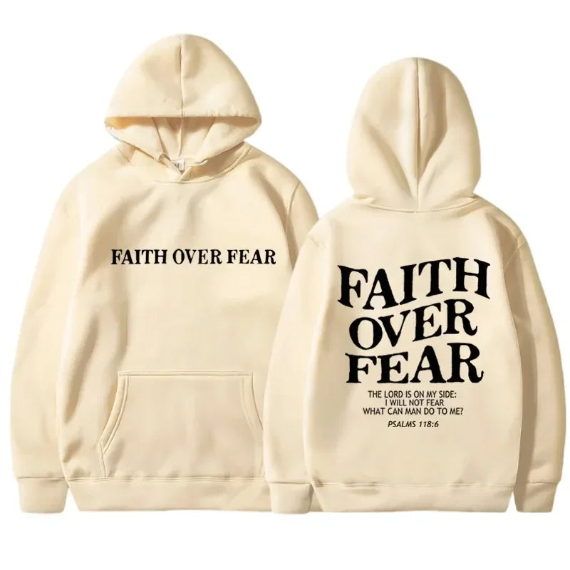 FAITH OVER FEAR Print Hoodies for  Womens Casual Long Sleeve Hooded Sweatshirts Hip Hop Harajuku Hoodie Y2k  Tops Hoodie