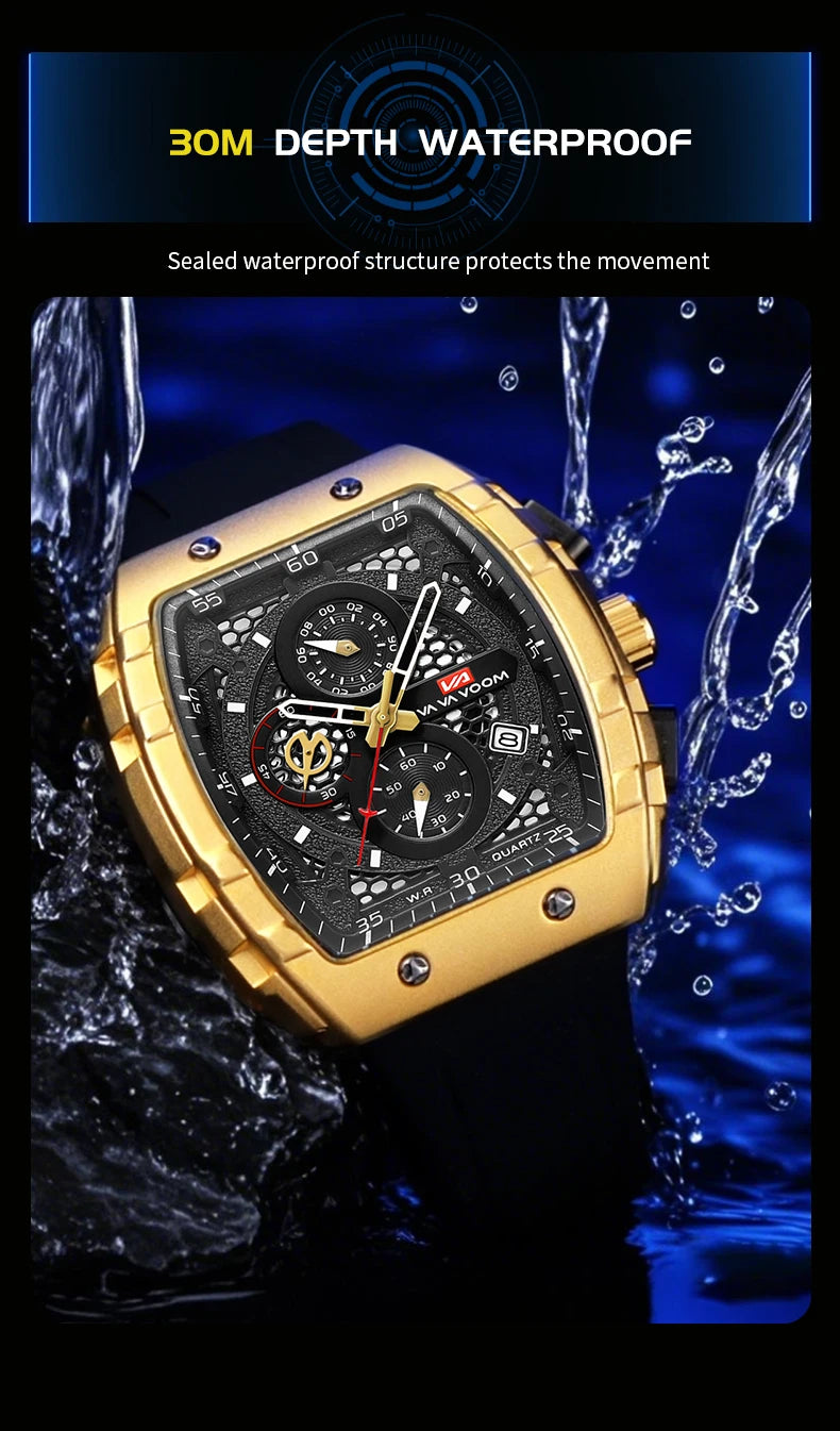 2025 New VA VA VOOM Top Brand Men Watches Luxury Square Sports Quartz Watch Waterproof Multifunctional Chronograph Watch for Men