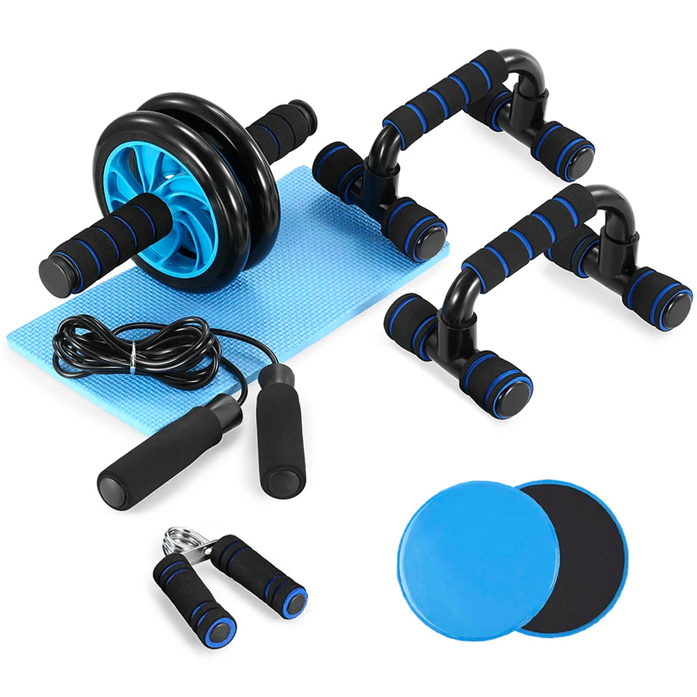 5-In-1 AB Wheel Roller Kit with Push-Up Bar Jump Rope Hand Gripper and Knee Pad Abdominal Core Carver Fitness Workout