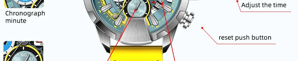 BORUSE Yellow Watches for Men Waterproof Chronograph Watch Mens Business Luminous Wristwatch Calendar Clock Relogio Masculino