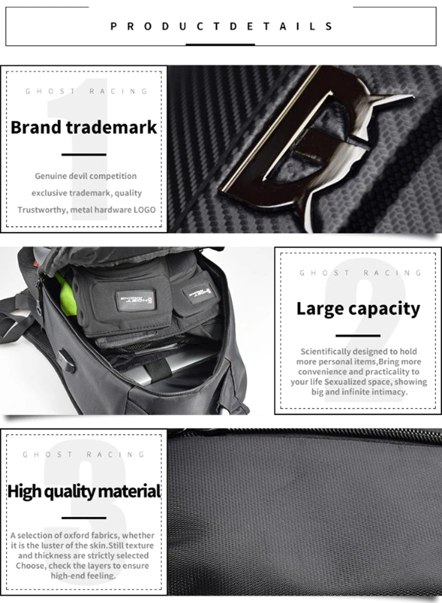 Ghost Racing Large Capacity Motorcycle Bag Waterproof Oxford Cloth Moto Motorbike Riding Backpack Reflective Cycling Package