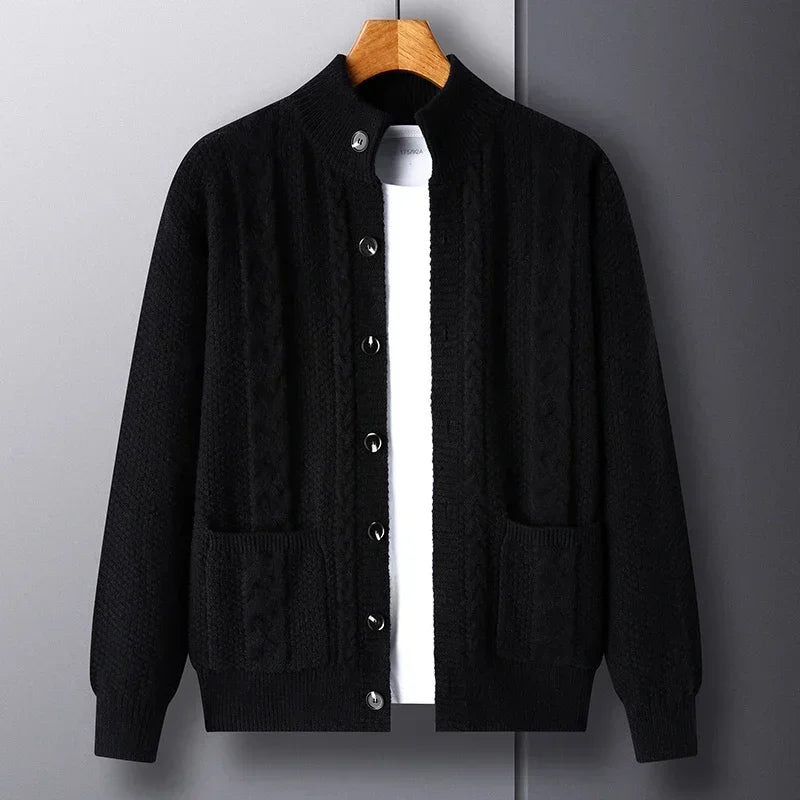 Cardigan Men's  Diamond Plaid Thick Wool Warm Fashion Long Sleeved Casual Cardigan  Knitted Sweater Men