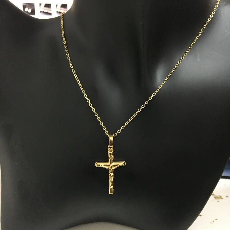 New Genuine 24K Gold Necklace Plating Gold Cross Necklace for Women & Men's Jewelry Gifts