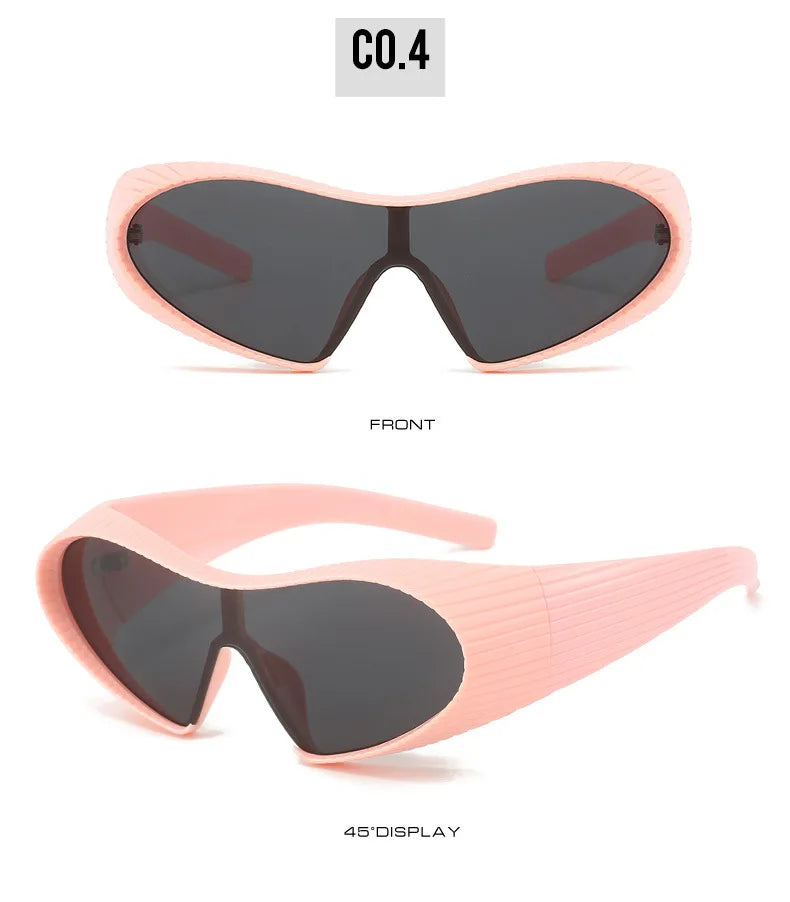 Oversized Cat Eye Punk One-Piece Futuristic Sunglasses Women 2024 Luxury Brand Y2K Sun Glasses For Ladies Retro 2000's Goggle