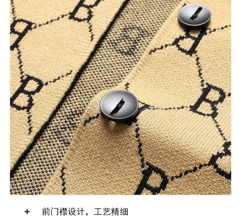 Spring Autumn New Men Luxury Cardigans Sweaters Lapel Printing Knitted All-match Chic Long Sleeve Business Casual Fashion Coats